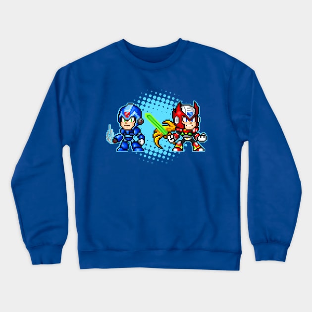 Mega Man X and Zero Pixel Crewneck Sweatshirt by geekmythology